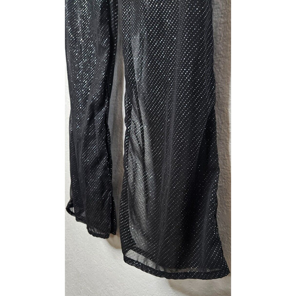 Zara Womens Pants Medium Black Side Zip Sparkly Sheer Straight Leg Trouser Party - Picture 5 of 12